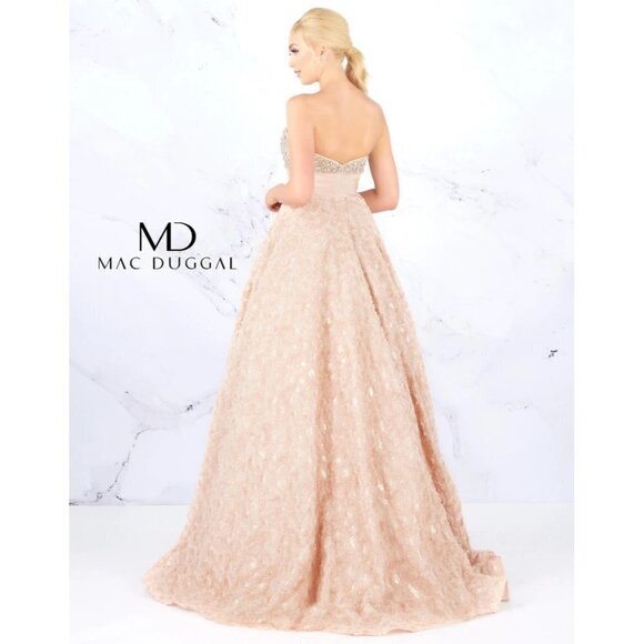 Mac Duggal Embellished Ballgown Rosette Floral Strapless in Champagne NEW Size 0 - Picture 6 of 13